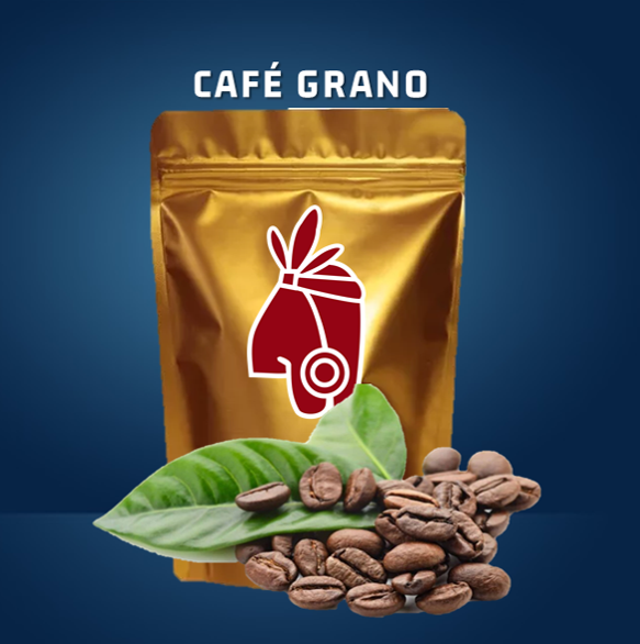 Café en grano gourmet tostado profundo, arábigo, orgánico, con olor a especies y aceites de la semilla.